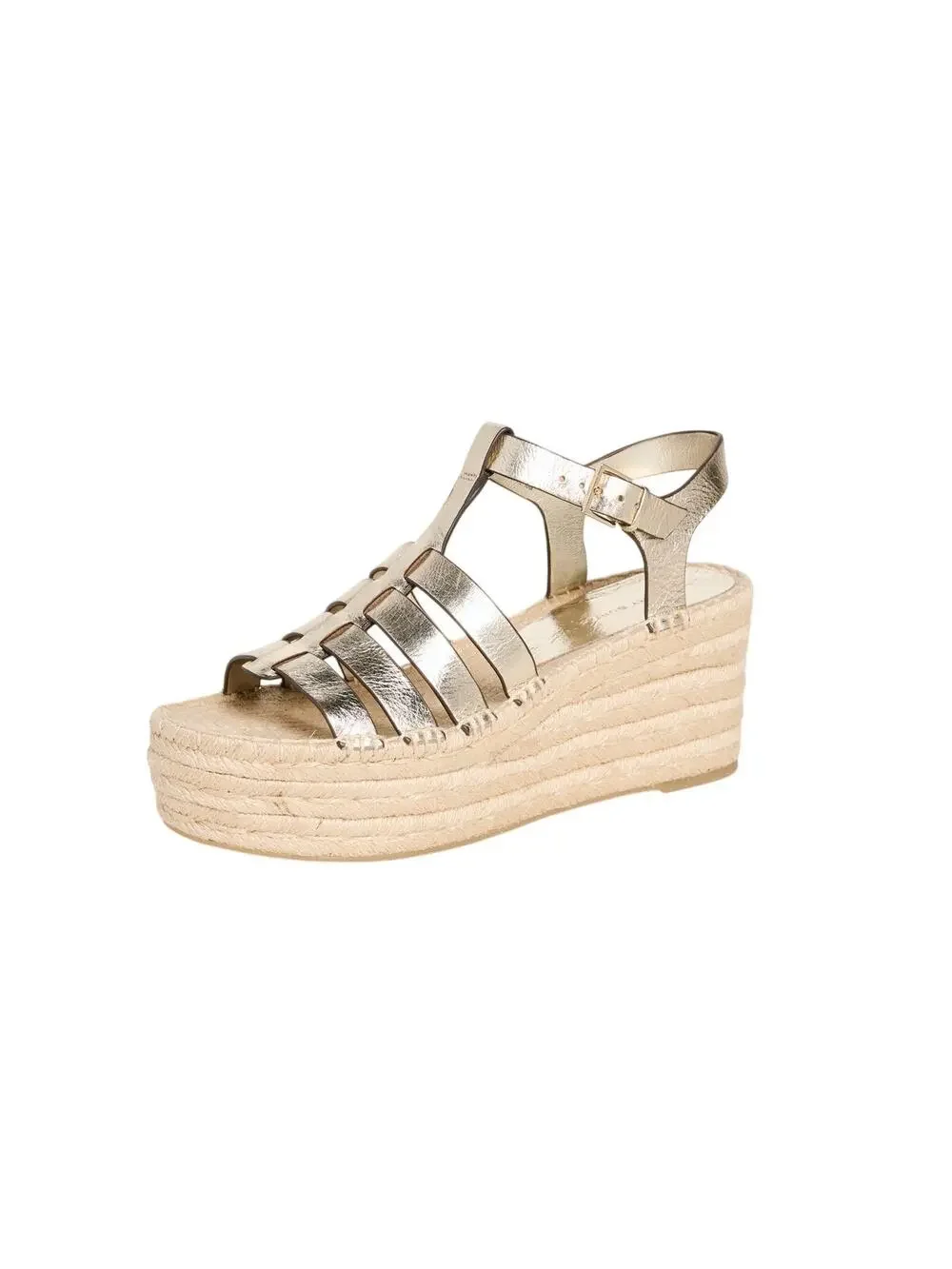 Tory Burch Metallic Spark Gold Fisherman Wedge Espadrille Sandals Size 7.5